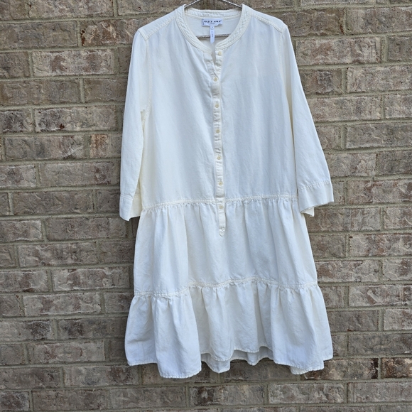 APIECE APART Maurino Dress Linen Blend Cream Tiered Shirtdress Button Up Size 2X - Picture 2 of 13